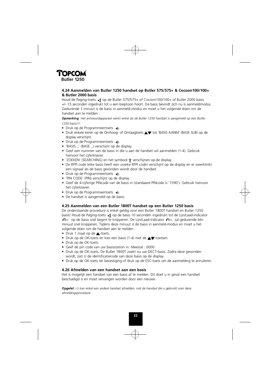 Butler 1250 | Topcom BUTLER 1250 User Manual | Page 22 / 147