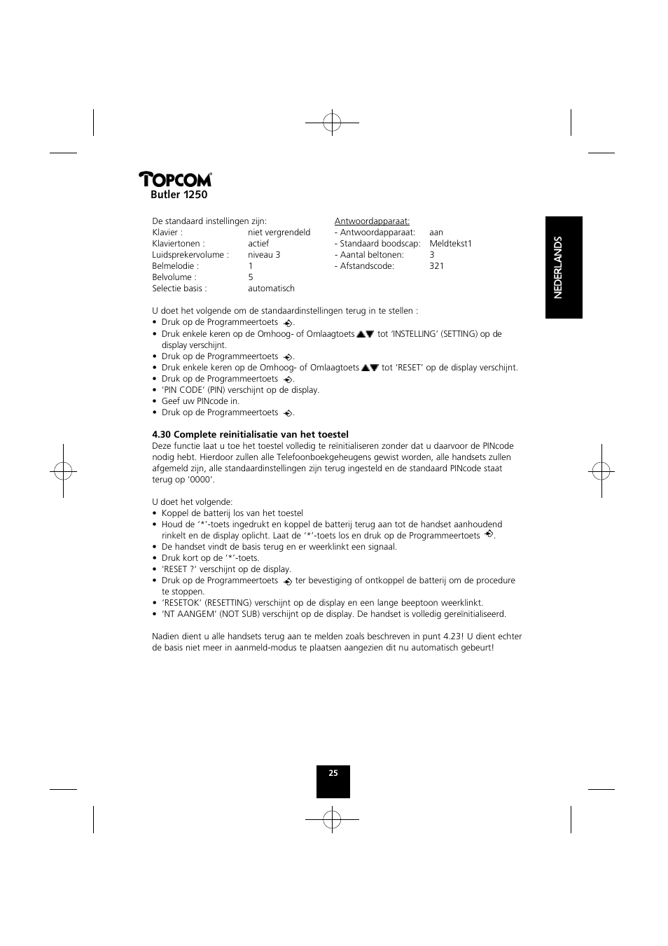 Butler 1250 | Topcom BUTLER 1250 User Manual | Page 25 / 147