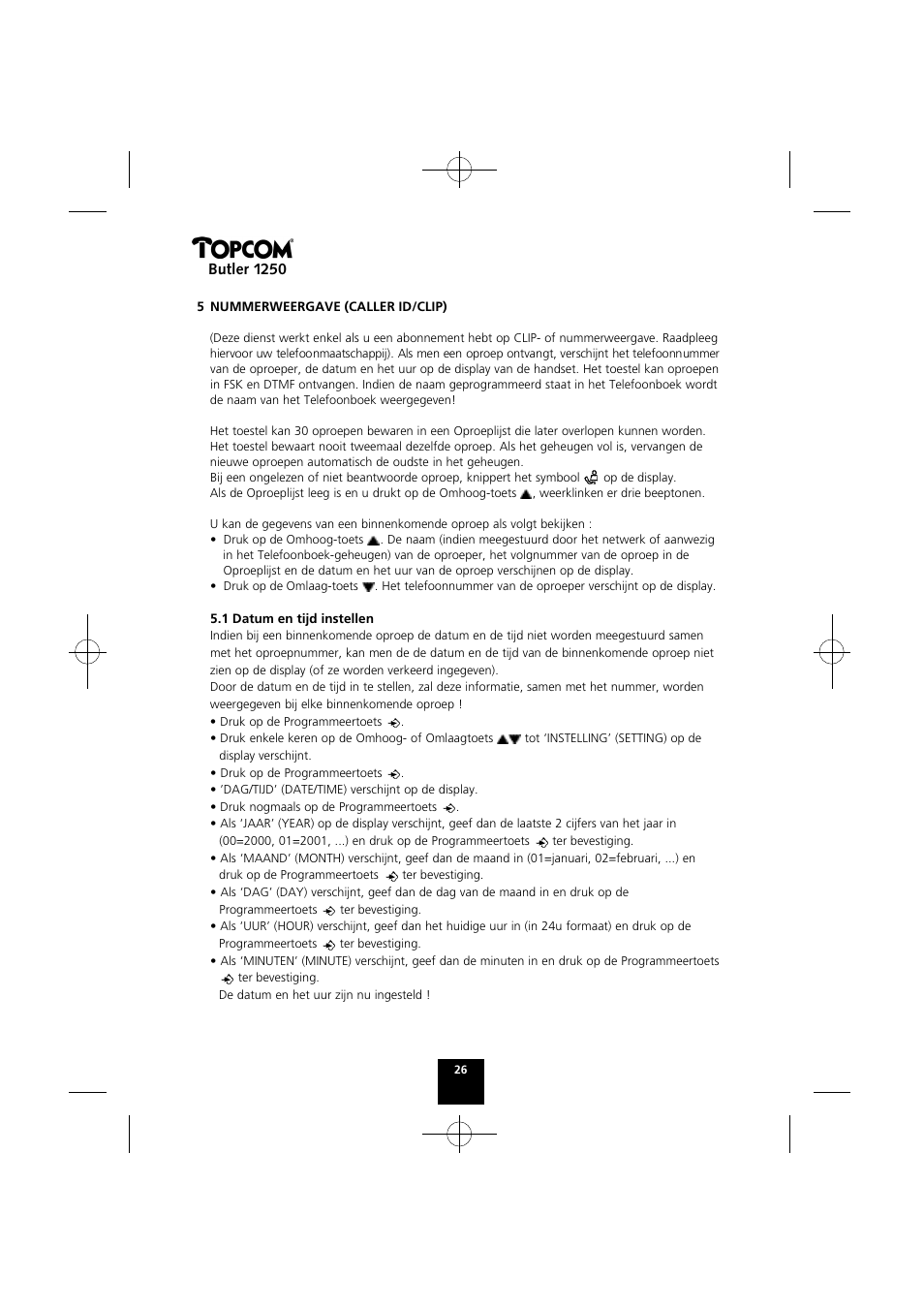 Butler 1250 | Topcom BUTLER 1250 User Manual | Page 26 / 147