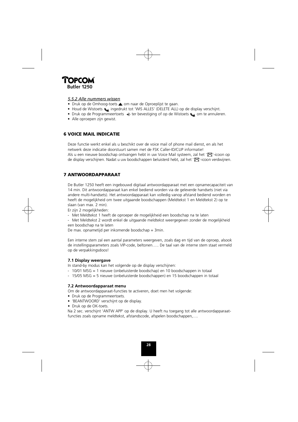 Butler 1250 | Topcom BUTLER 1250 User Manual | Page 28 / 147