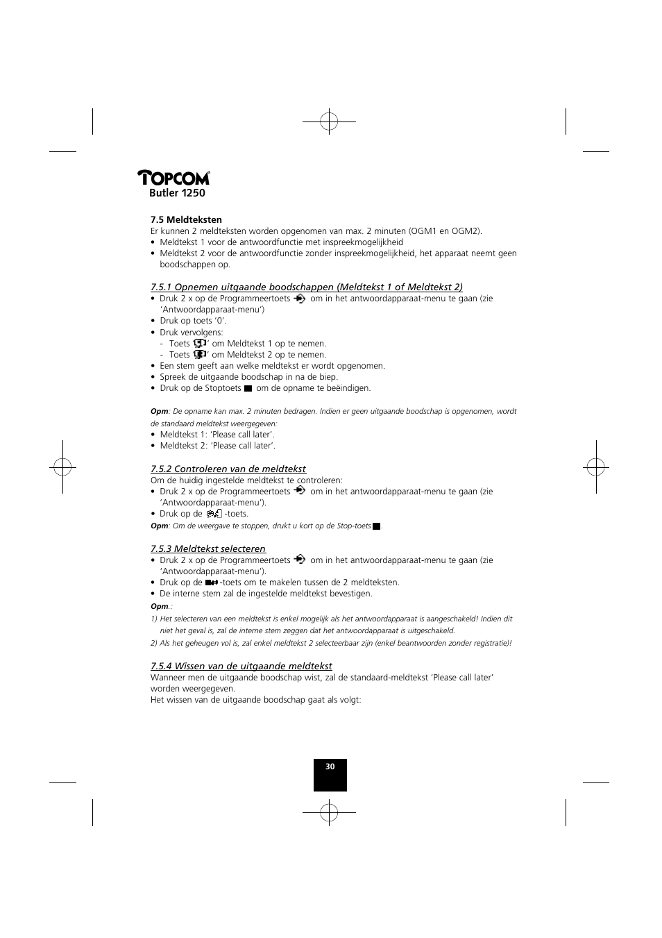 Butler 1250 | Topcom BUTLER 1250 User Manual | Page 30 / 147