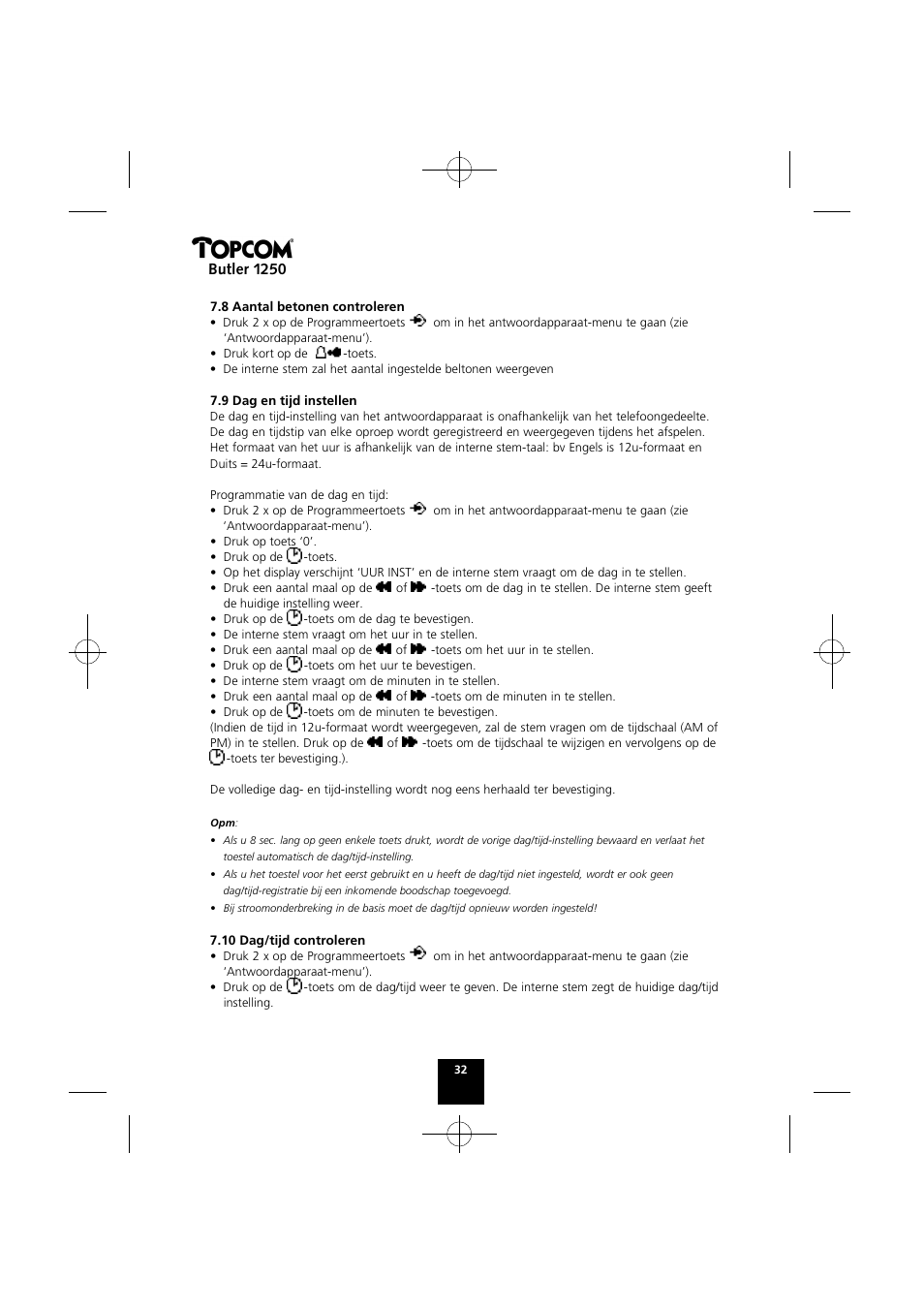 Butler 1250 | Topcom BUTLER 1250 User Manual | Page 32 / 147
