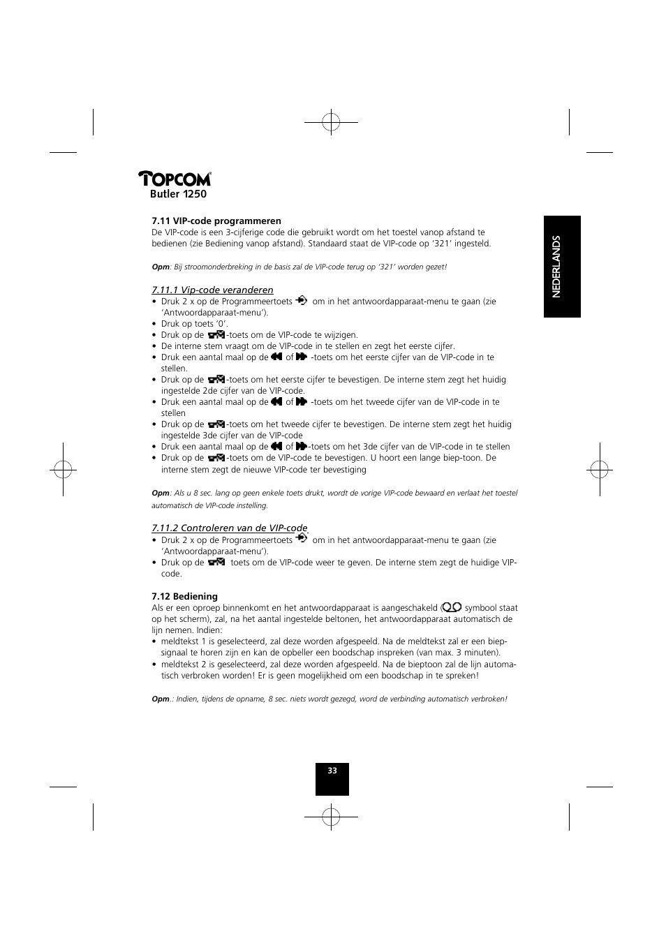 Butler 1250 | Topcom BUTLER 1250 User Manual | Page 33 / 147