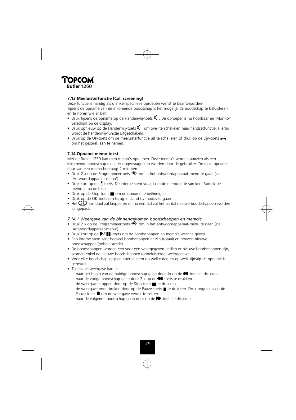 Butler 1250 | Topcom BUTLER 1250 User Manual | Page 34 / 147