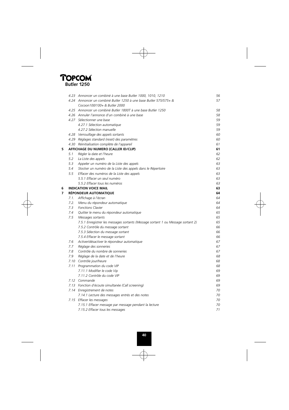 Butler 1250 | Topcom BUTLER 1250 User Manual | Page 40 / 147