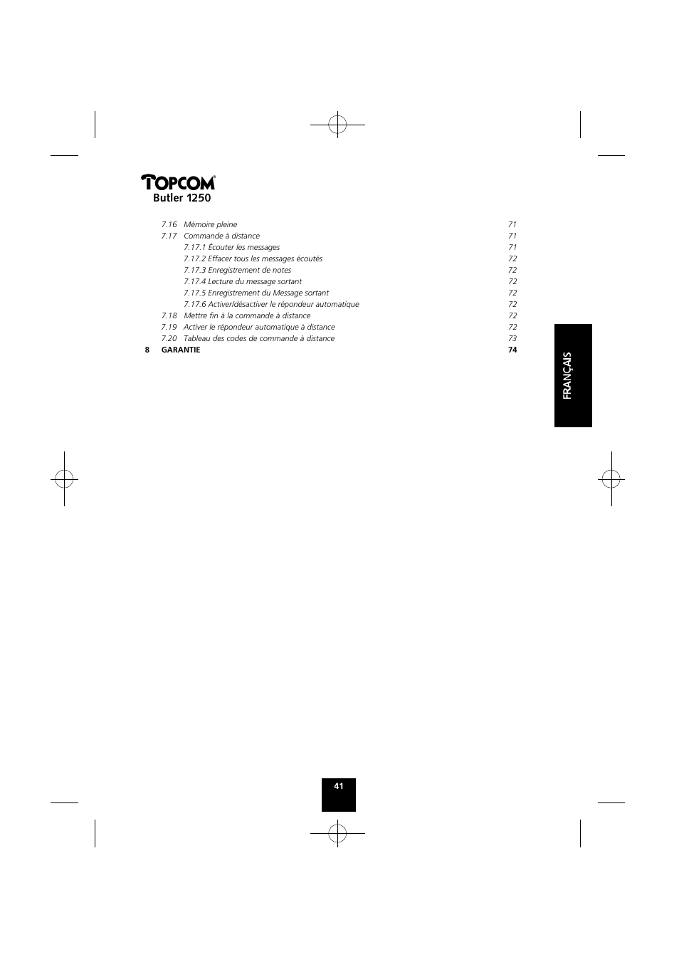Butler 1250 | Topcom BUTLER 1250 User Manual | Page 41 / 147
