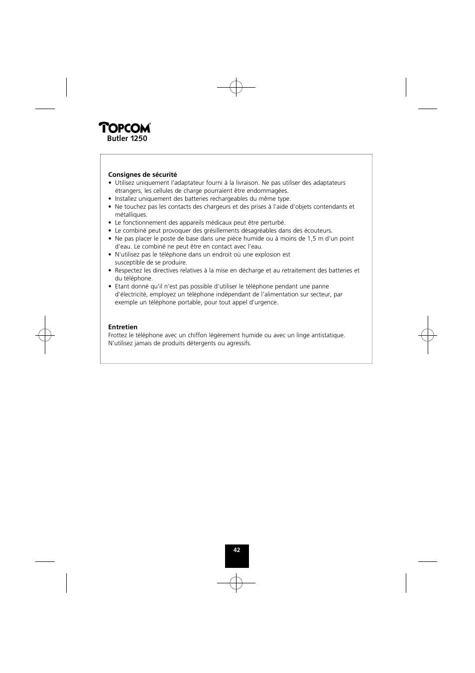 Butler 1250 | Topcom BUTLER 1250 User Manual | Page 42 / 147