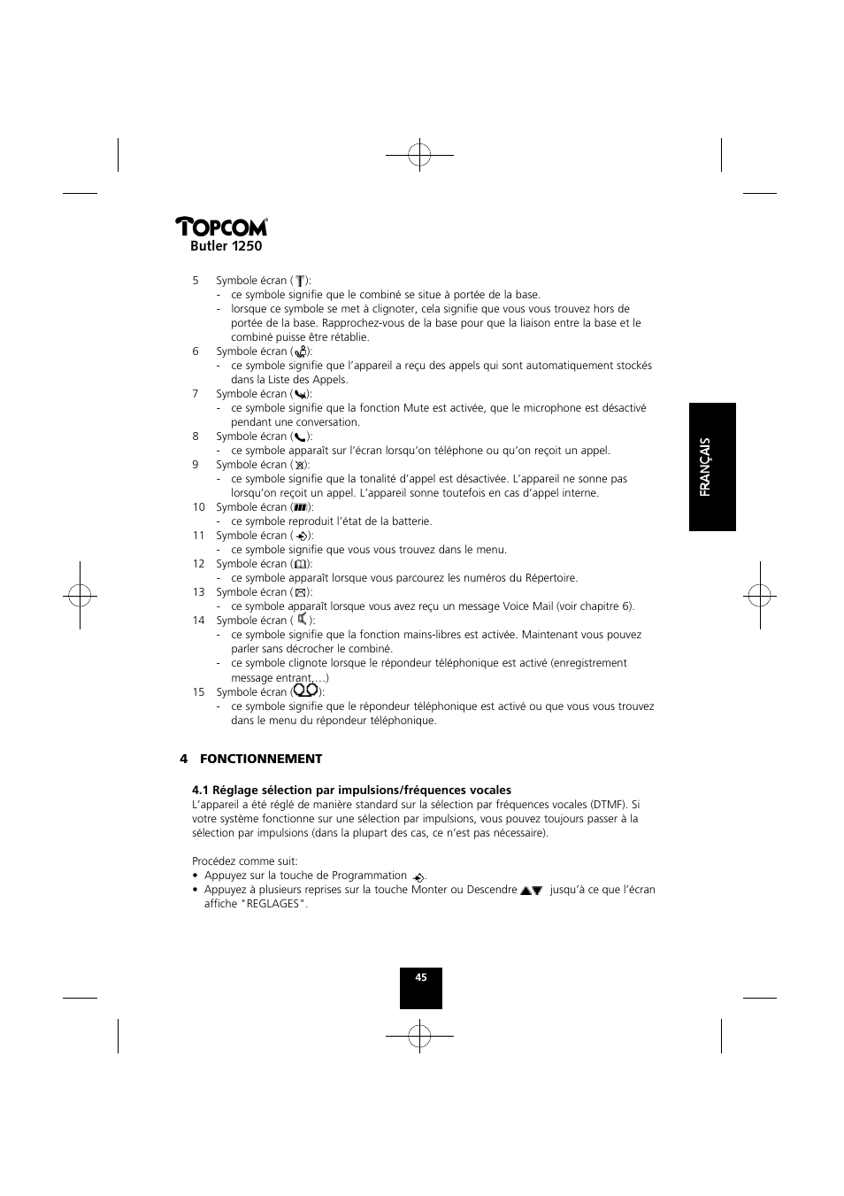 Butler 1250 | Topcom BUTLER 1250 User Manual | Page 45 / 147