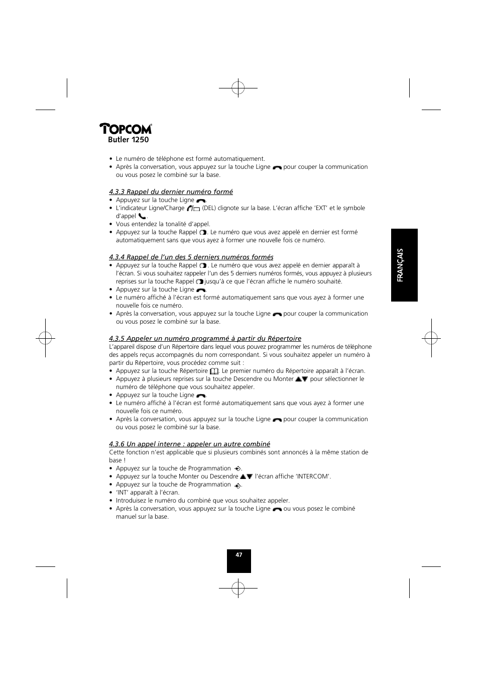 Butler 1250 | Topcom BUTLER 1250 User Manual | Page 47 / 147