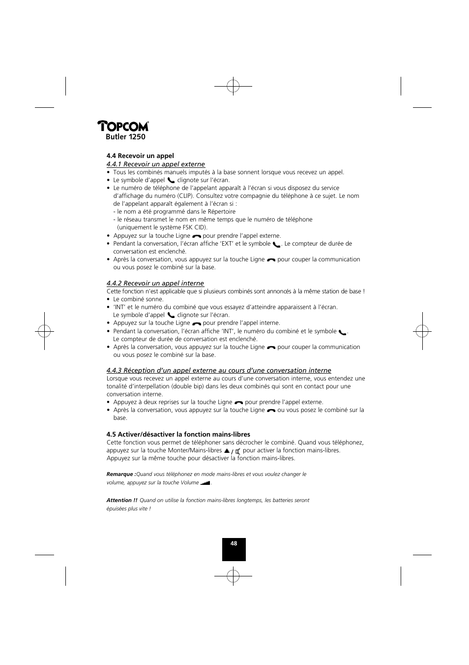 Butler 1250 | Topcom BUTLER 1250 User Manual | Page 48 / 147