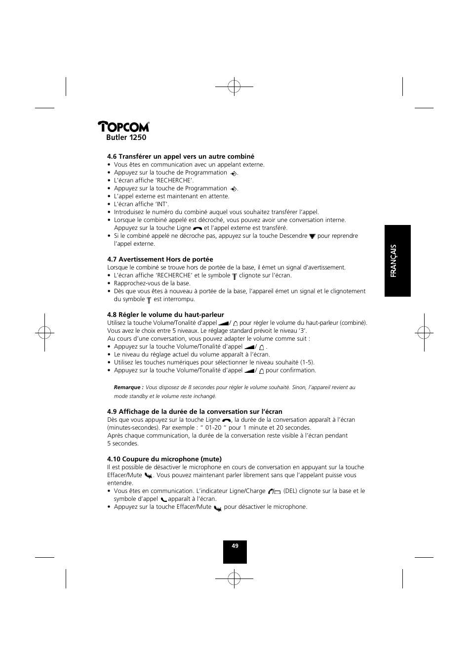 Butler 1250 | Topcom BUTLER 1250 User Manual | Page 49 / 147