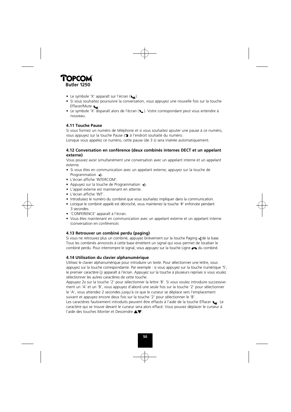 Butler 1250 | Topcom BUTLER 1250 User Manual | Page 50 / 147