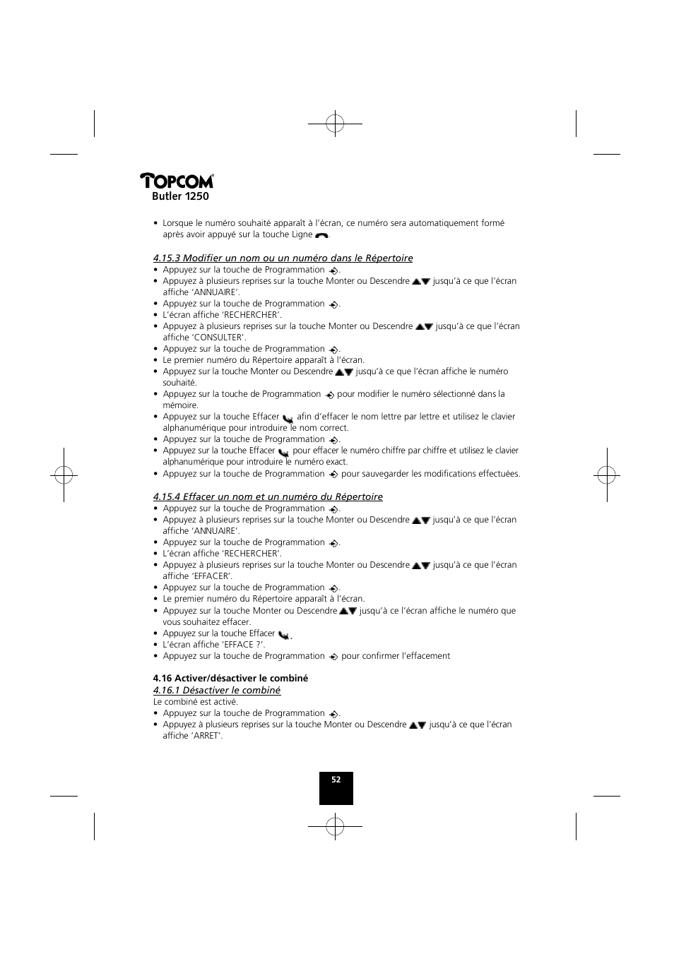 Butler 1250 | Topcom BUTLER 1250 User Manual | Page 52 / 147