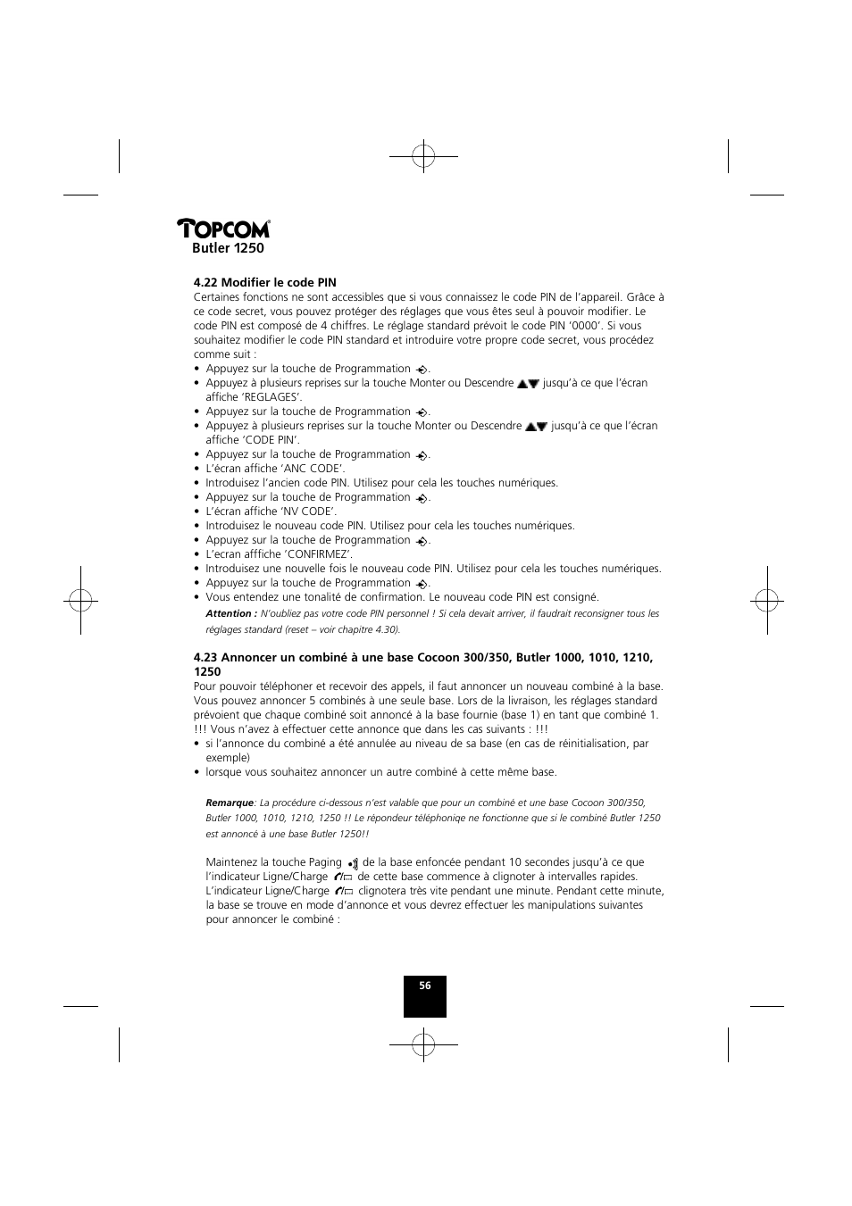 Butler 1250 | Topcom BUTLER 1250 User Manual | Page 56 / 147
