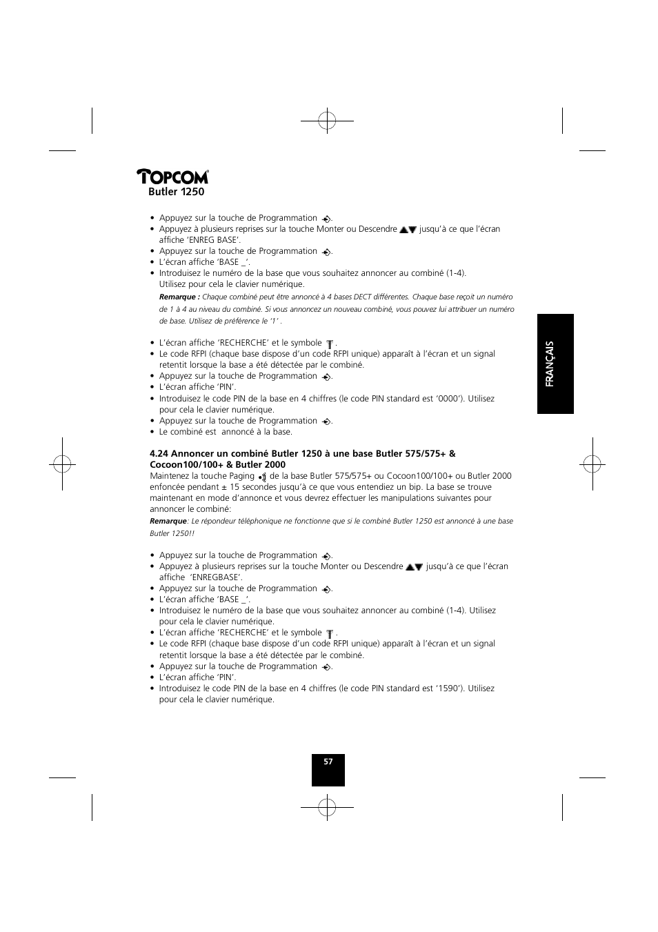 Butler 1250 | Topcom BUTLER 1250 User Manual | Page 57 / 147