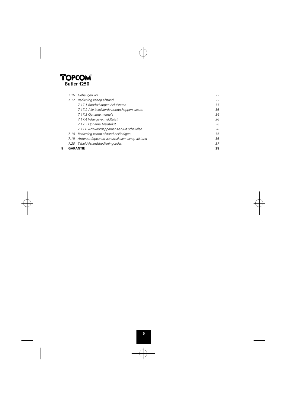 Butler 1250 | Topcom BUTLER 1250 User Manual | Page 6 / 147