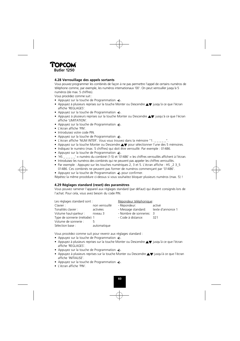 Butler 1250 | Topcom BUTLER 1250 User Manual | Page 60 / 147