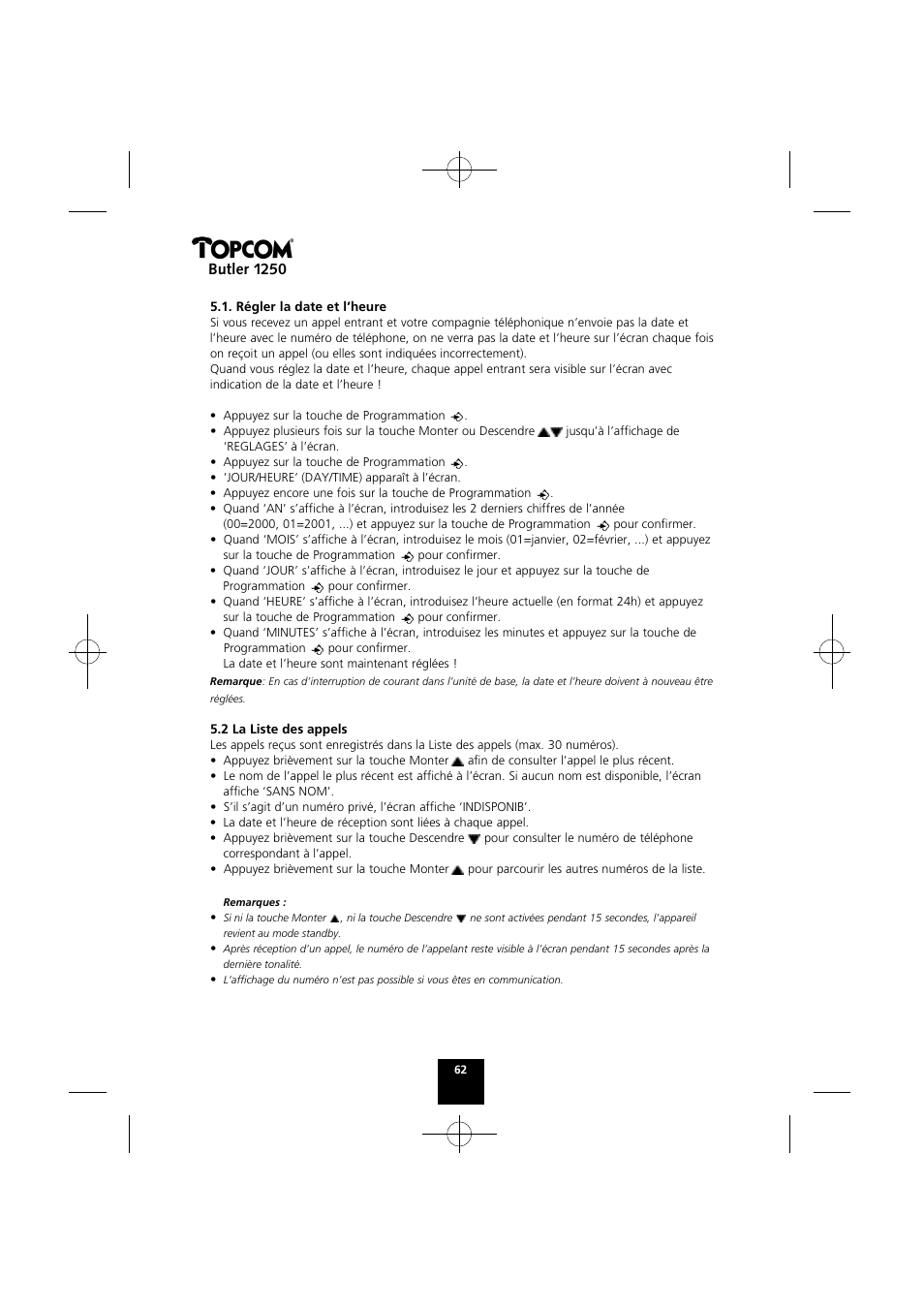 Butler 1250 | Topcom BUTLER 1250 User Manual | Page 62 / 147