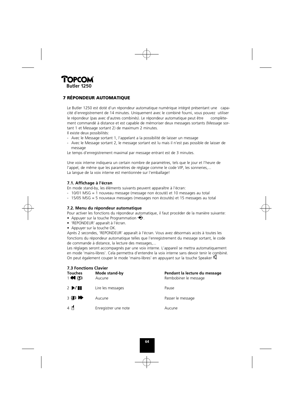 Butler 1250 | Topcom BUTLER 1250 User Manual | Page 64 / 147