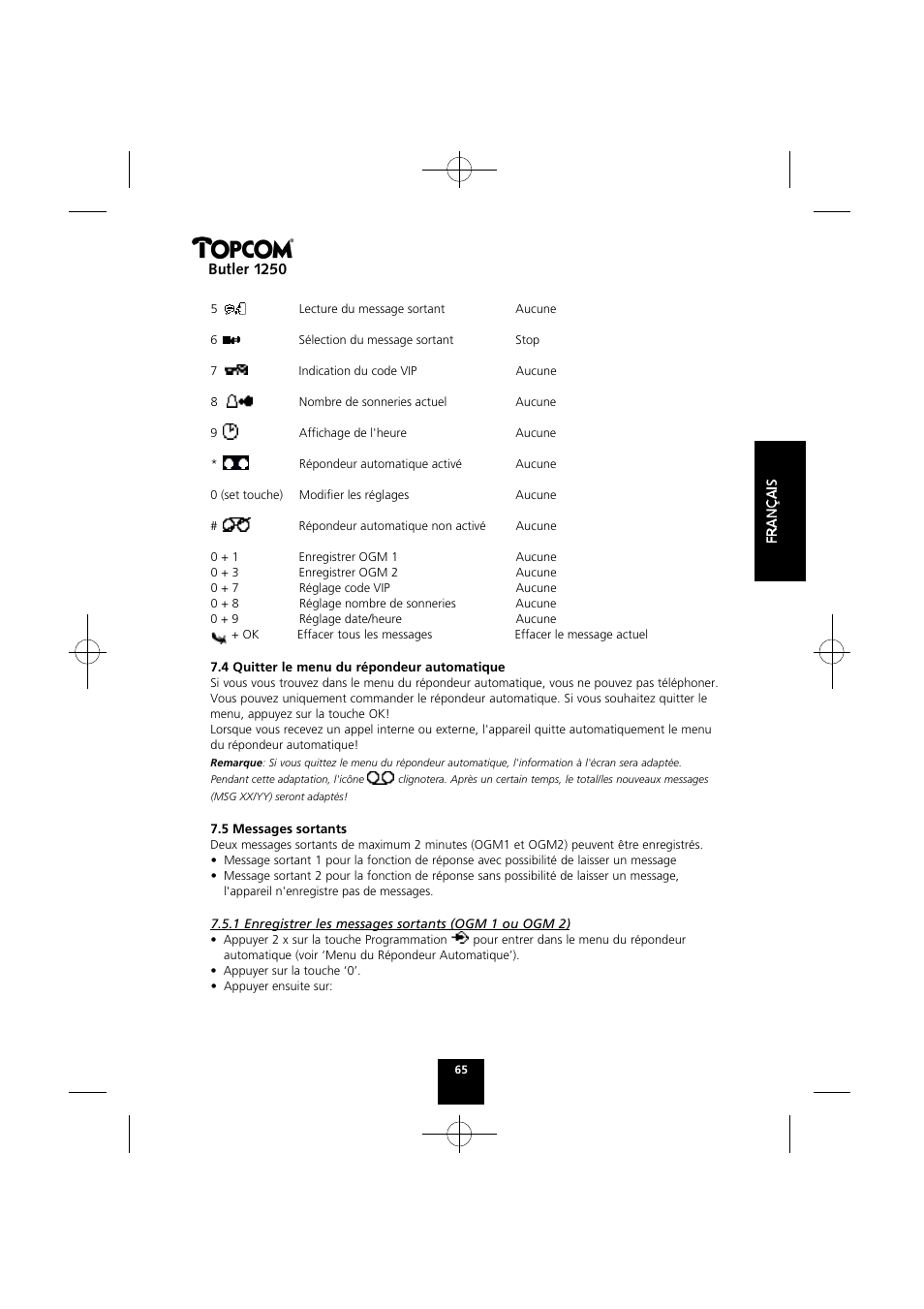 Butler 1250 | Topcom BUTLER 1250 User Manual | Page 65 / 147