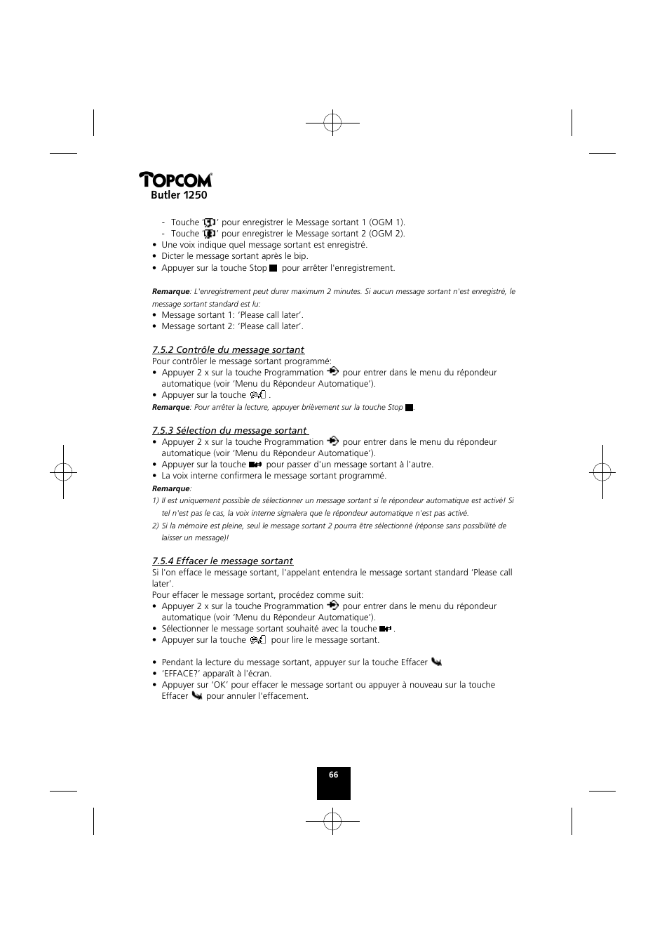 Butler 1250 | Topcom BUTLER 1250 User Manual | Page 66 / 147