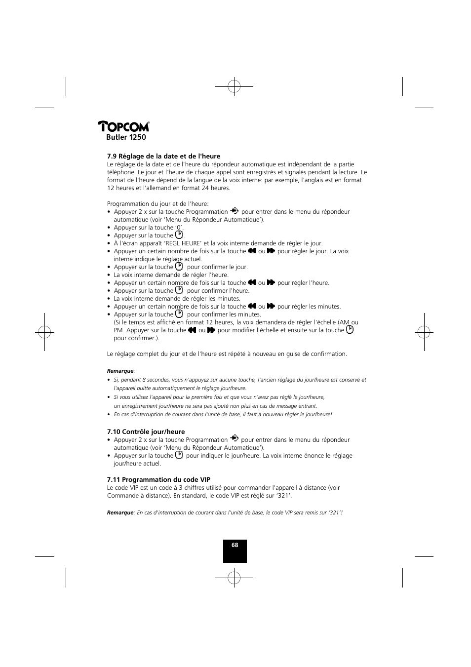 Butler 1250 | Topcom BUTLER 1250 User Manual | Page 68 / 147