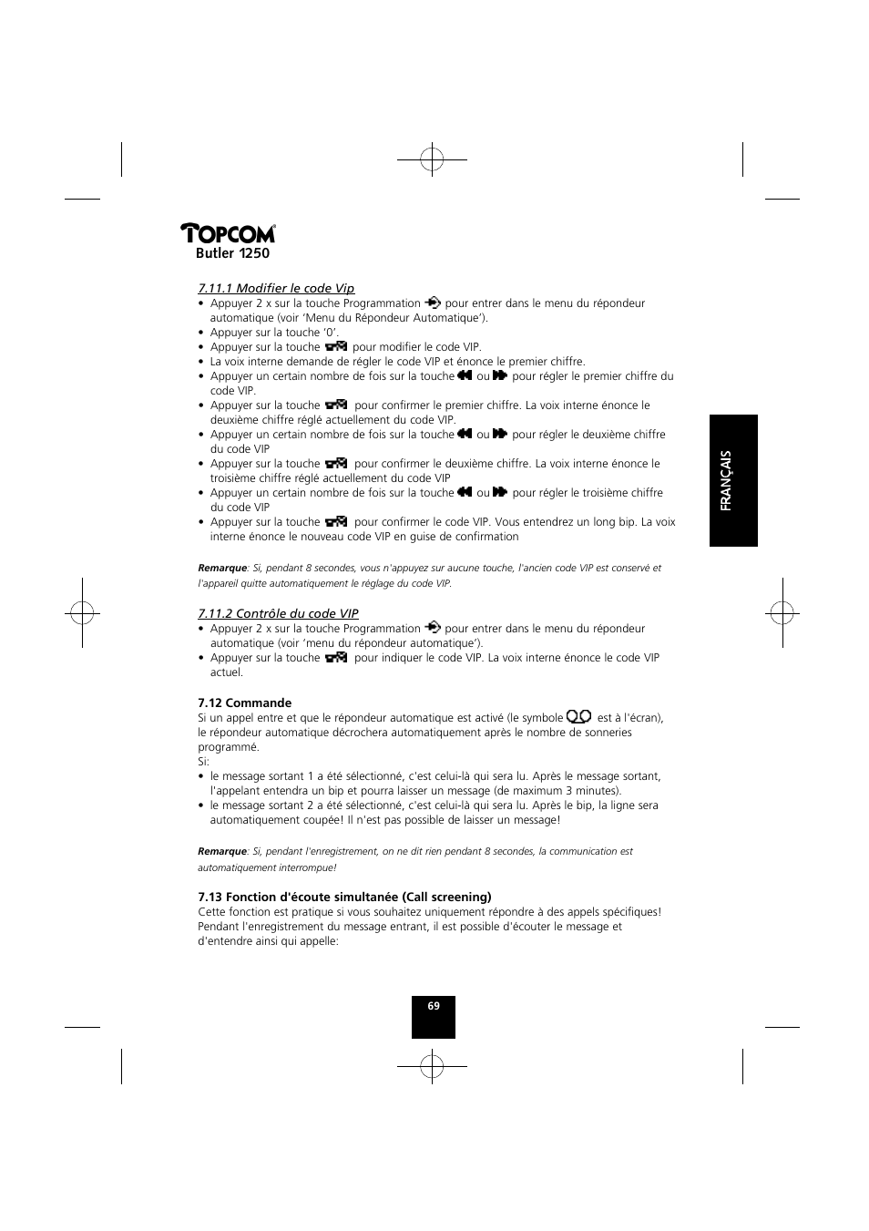 Butler 1250 | Topcom BUTLER 1250 User Manual | Page 69 / 147