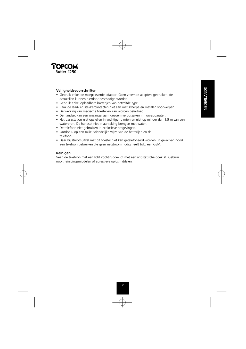 Butler 1250 | Topcom BUTLER 1250 User Manual | Page 7 / 147