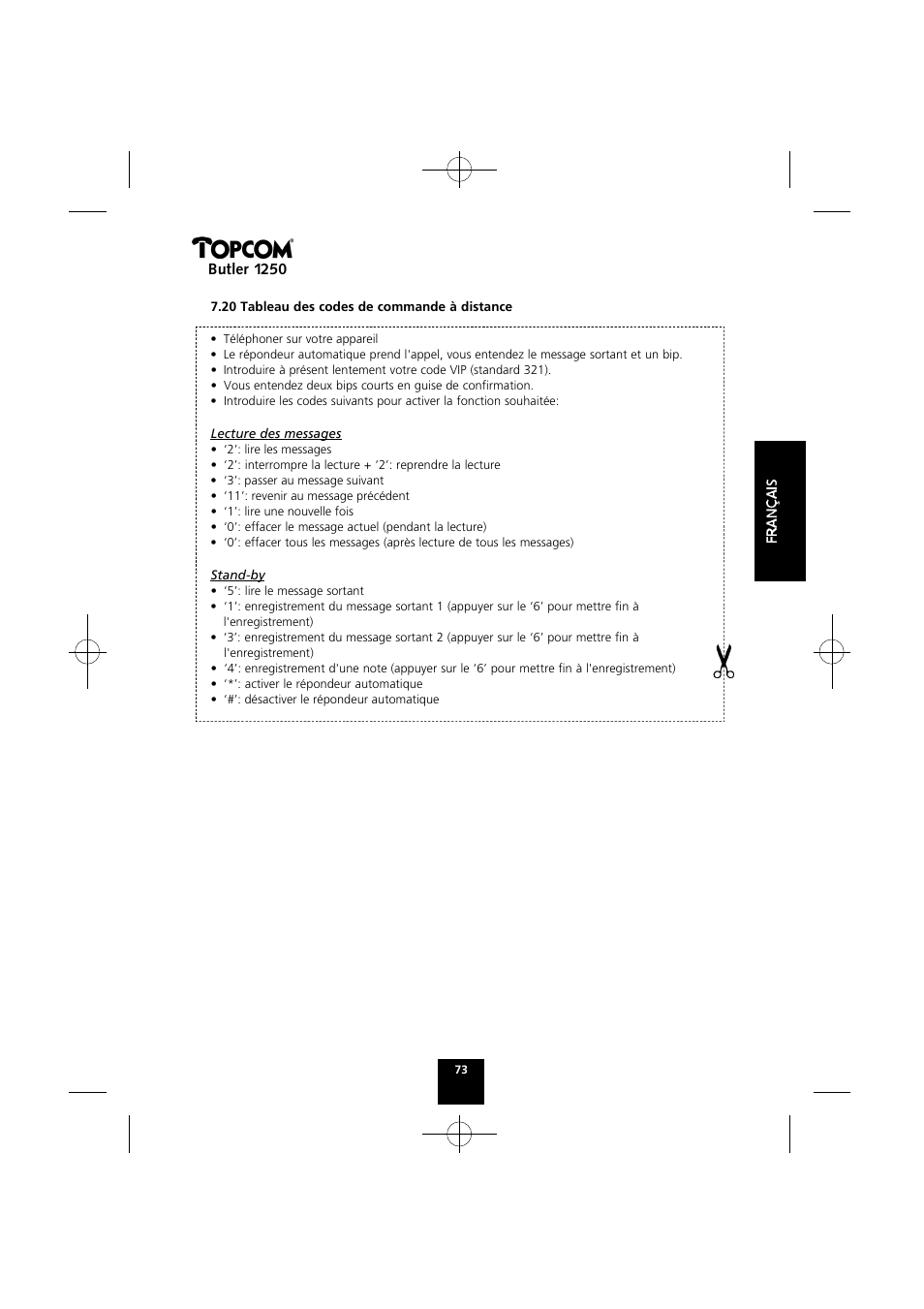 Butler 1250 | Topcom BUTLER 1250 User Manual | Page 73 / 147