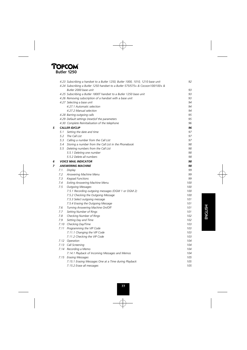 Butler 1250 | Topcom BUTLER 1250 User Manual | Page 77 / 147
