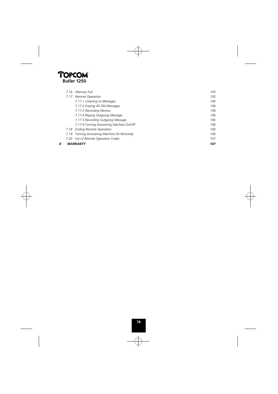 Butler 1250 | Topcom BUTLER 1250 User Manual | Page 78 / 147