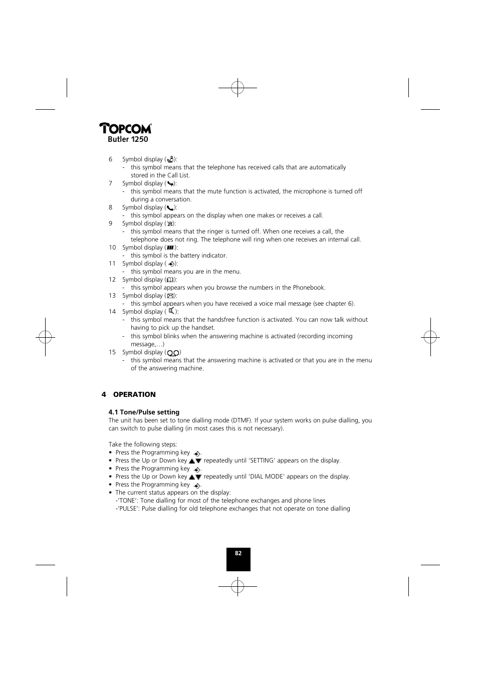 Butler 1250 | Topcom BUTLER 1250 User Manual | Page 82 / 147
