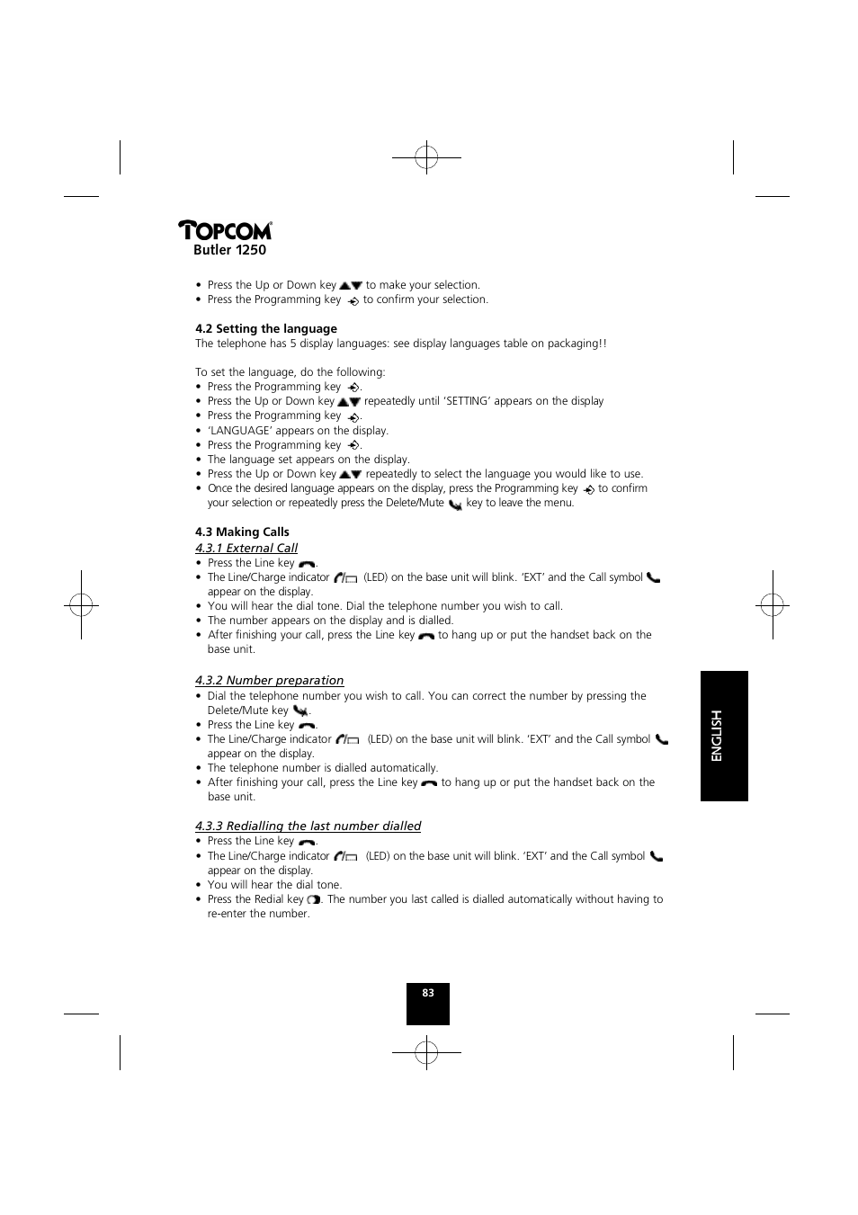 Butler 1250 | Topcom BUTLER 1250 User Manual | Page 83 / 147