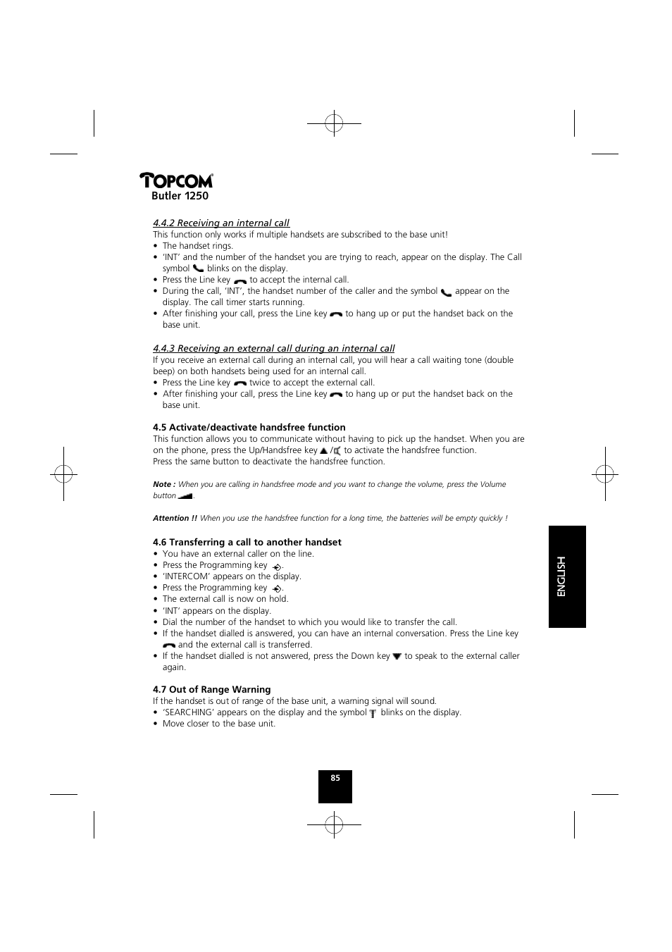 Butler 1250 | Topcom BUTLER 1250 User Manual | Page 85 / 147