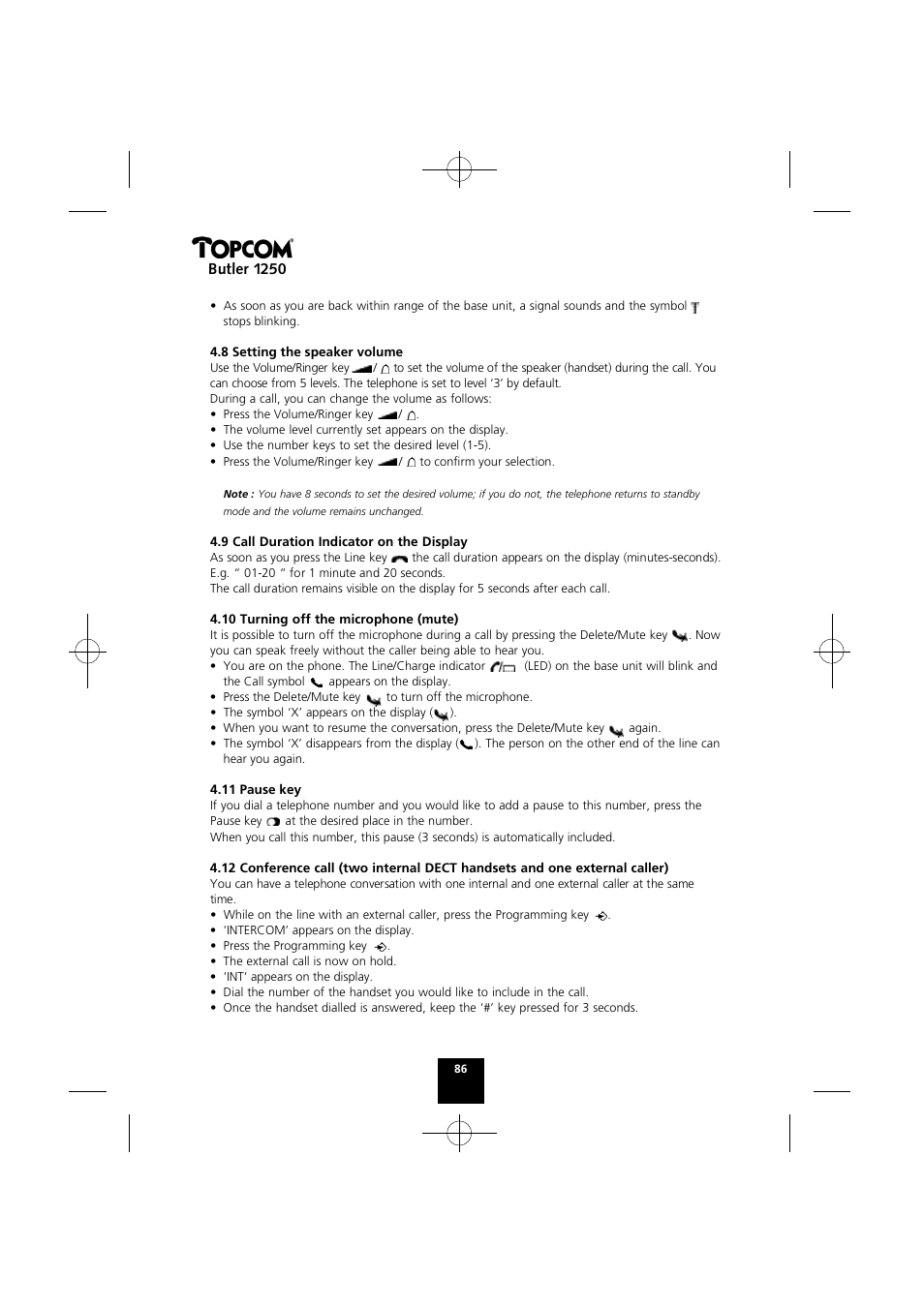 Butler 1250 | Topcom BUTLER 1250 User Manual | Page 86 / 147