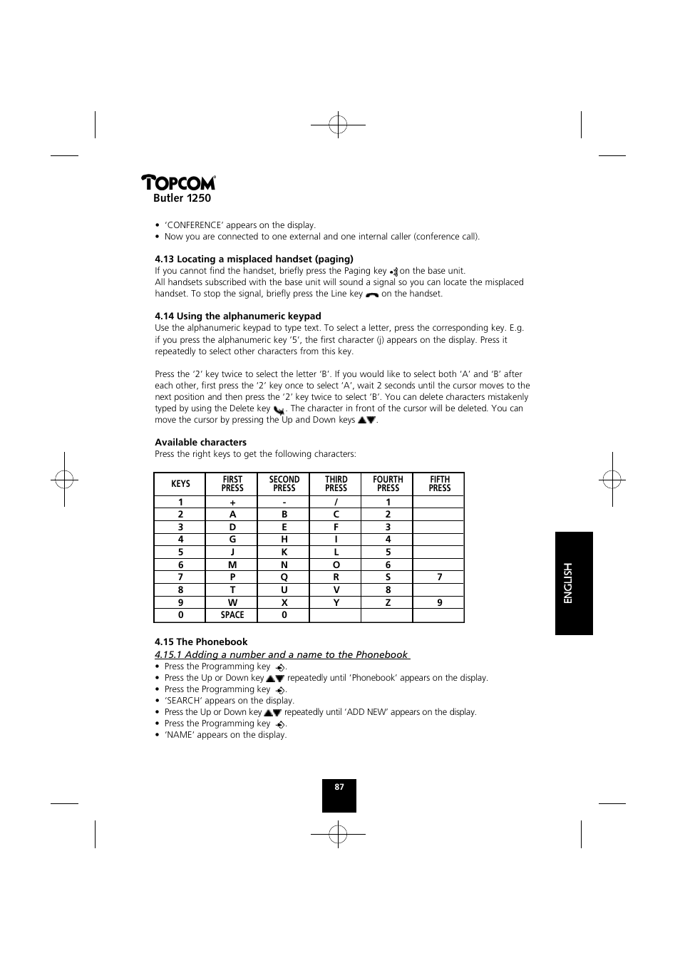 Topcom BUTLER 1250 User Manual | Page 87 / 147