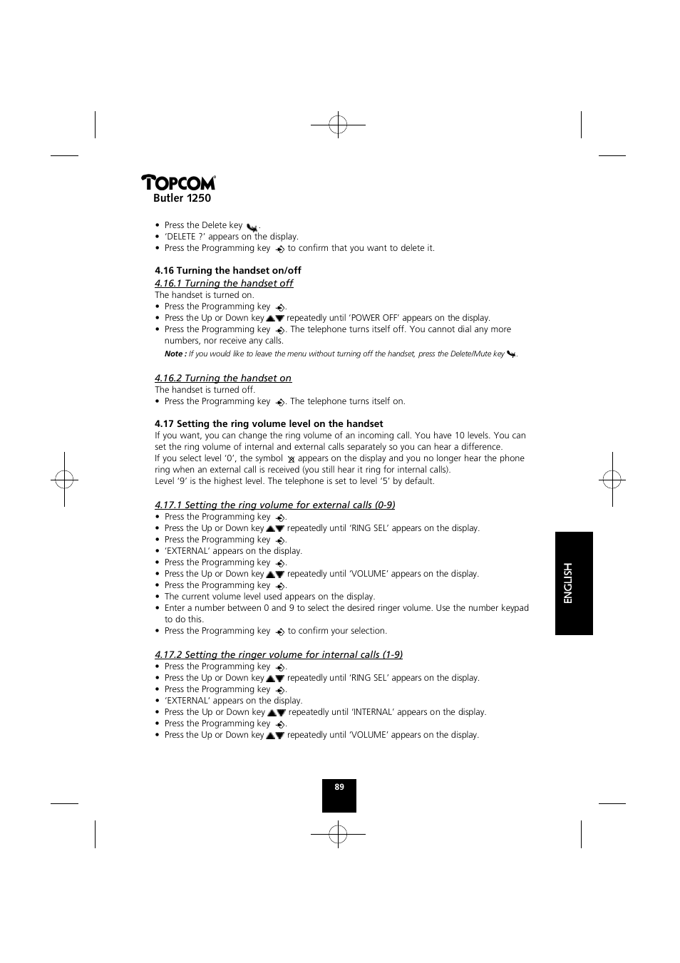 Butler 1250 | Topcom BUTLER 1250 User Manual | Page 89 / 147