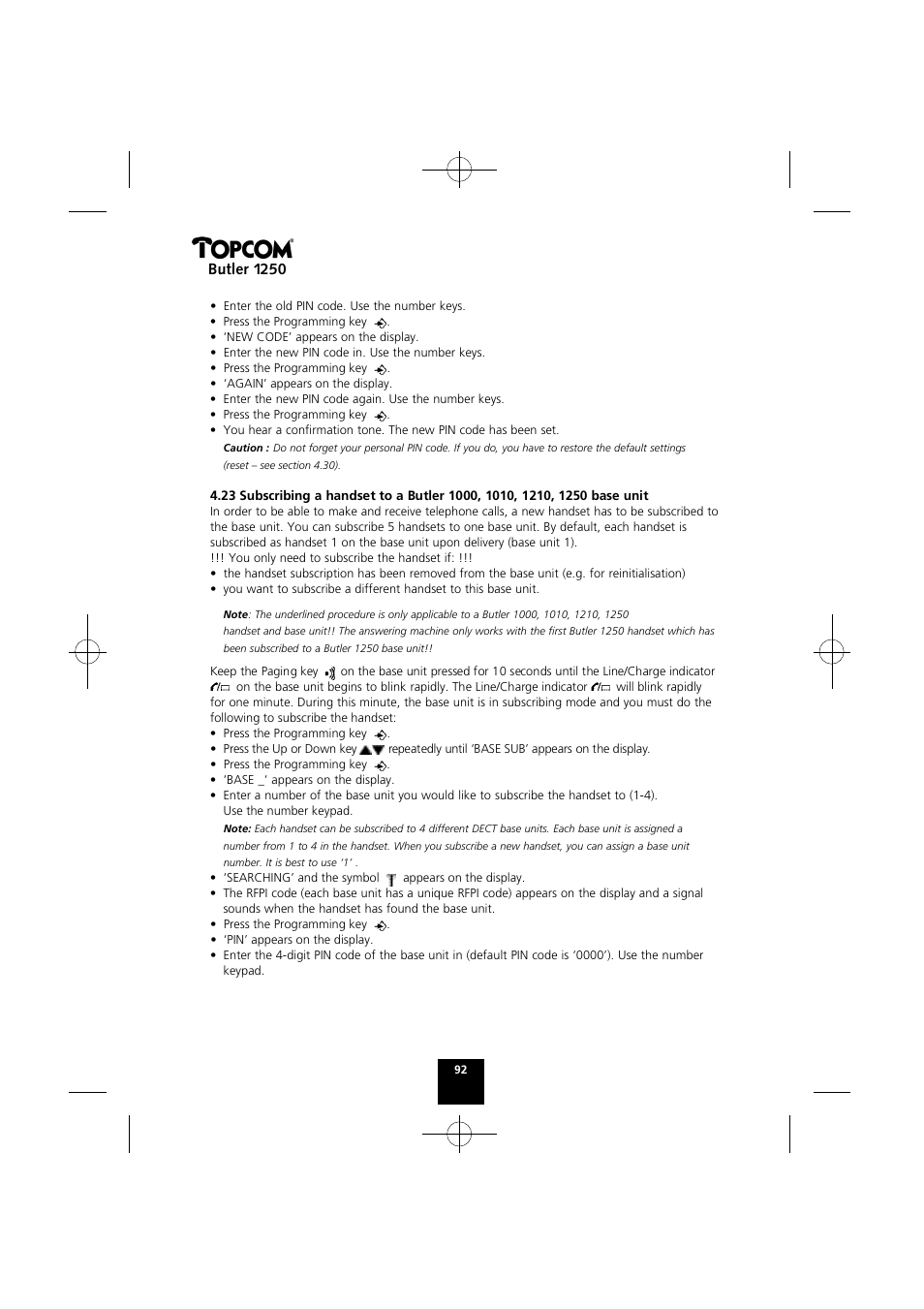 Butler 1250 | Topcom BUTLER 1250 User Manual | Page 92 / 147