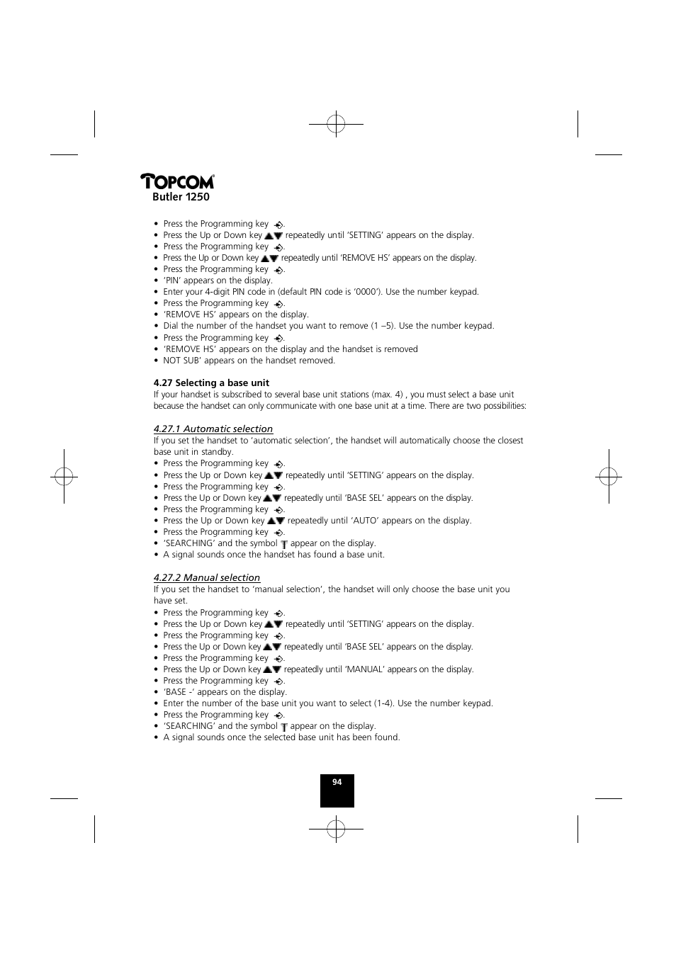 Butler 1250 | Topcom BUTLER 1250 User Manual | Page 94 / 147