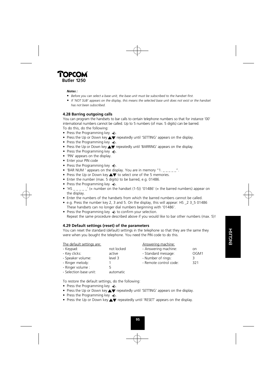 Butler 1250 | Topcom BUTLER 1250 User Manual | Page 95 / 147