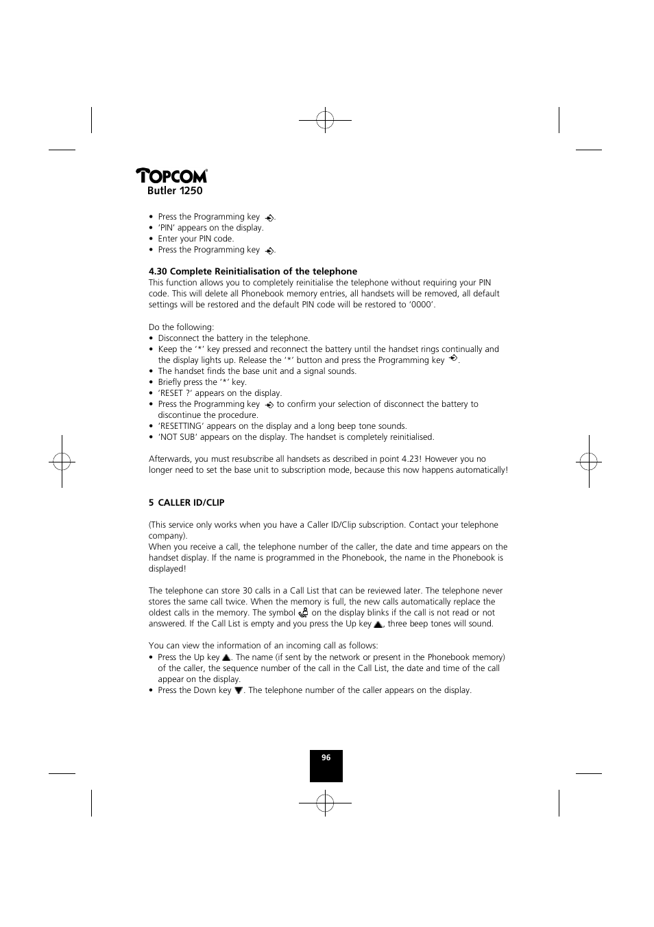 Butler 1250 | Topcom BUTLER 1250 User Manual | Page 96 / 147