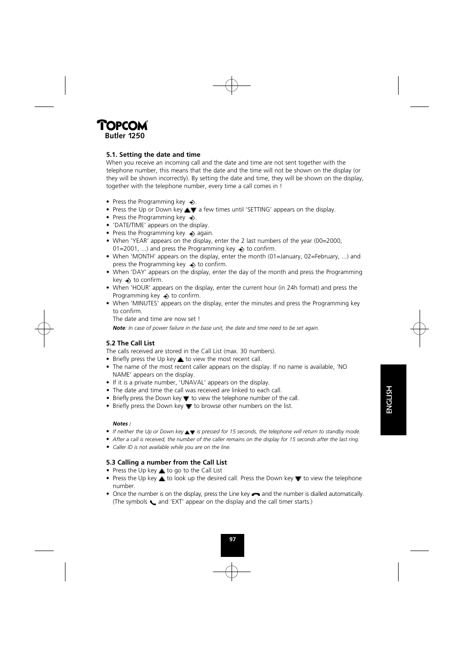 Butler 1250 | Topcom BUTLER 1250 User Manual | Page 97 / 147