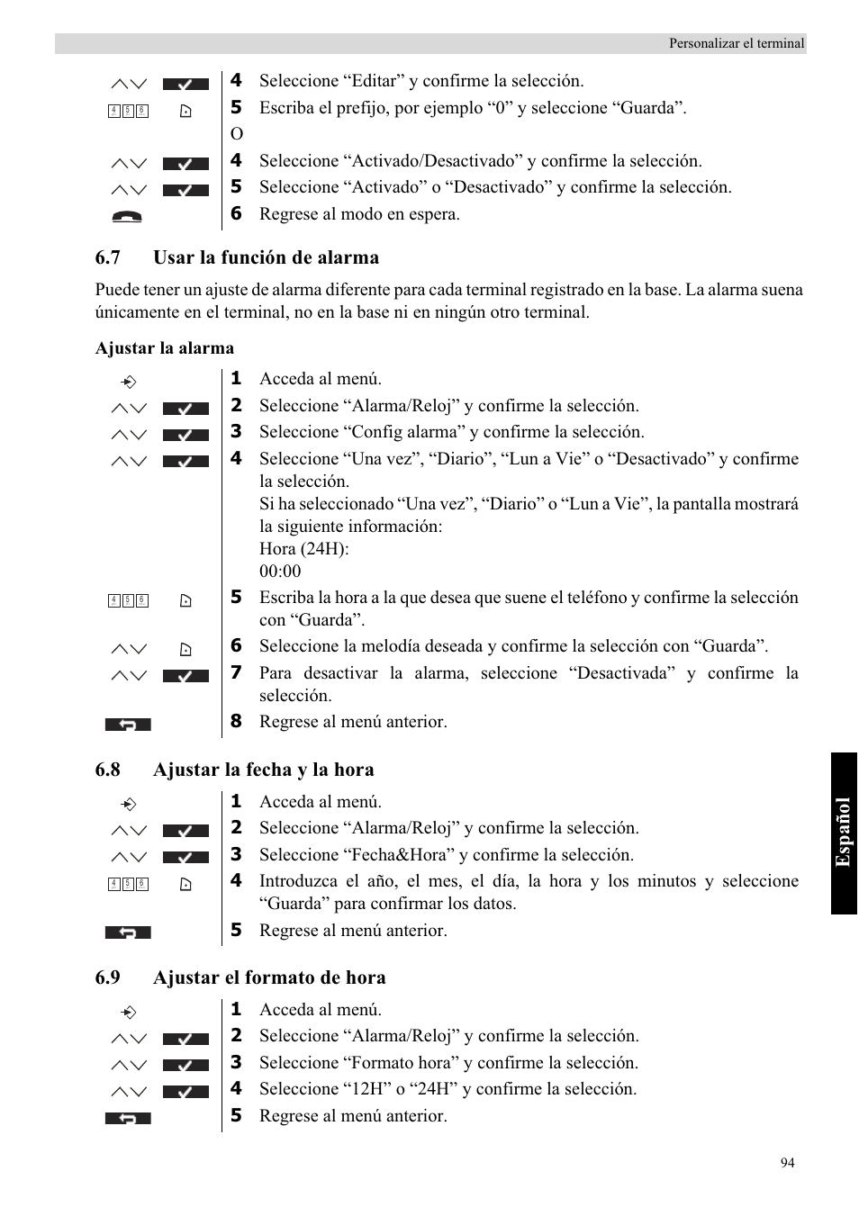 Español, 7 usar la función de alarma | Topcom BUTLER 5710 User Manual | Page 111 / 220