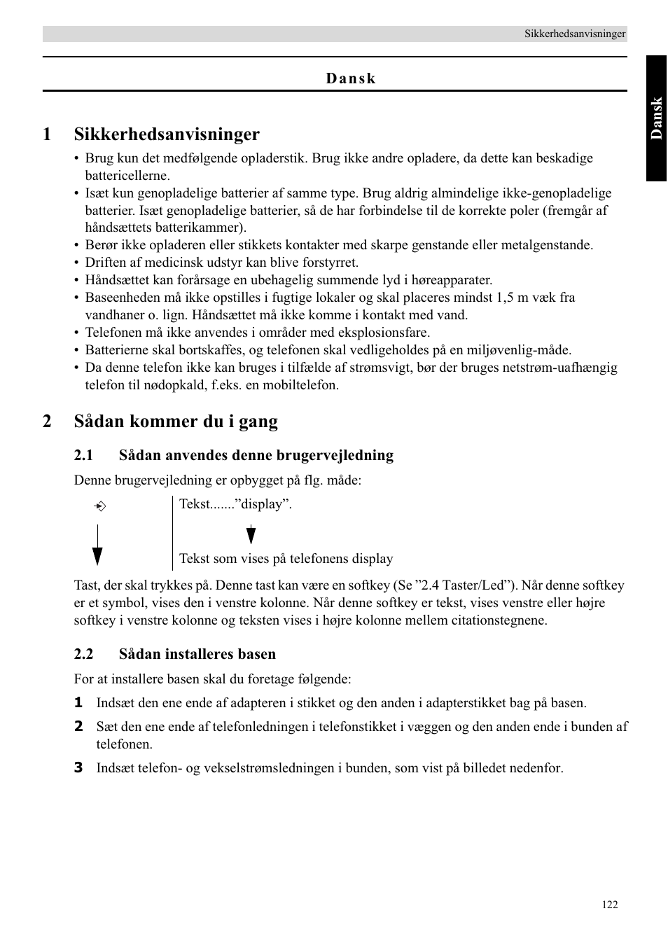 1sikkerhedsanvisninger, 2sådan kommer du i gang | Topcom BUTLER 5710 User Manual | Page 139 / 220