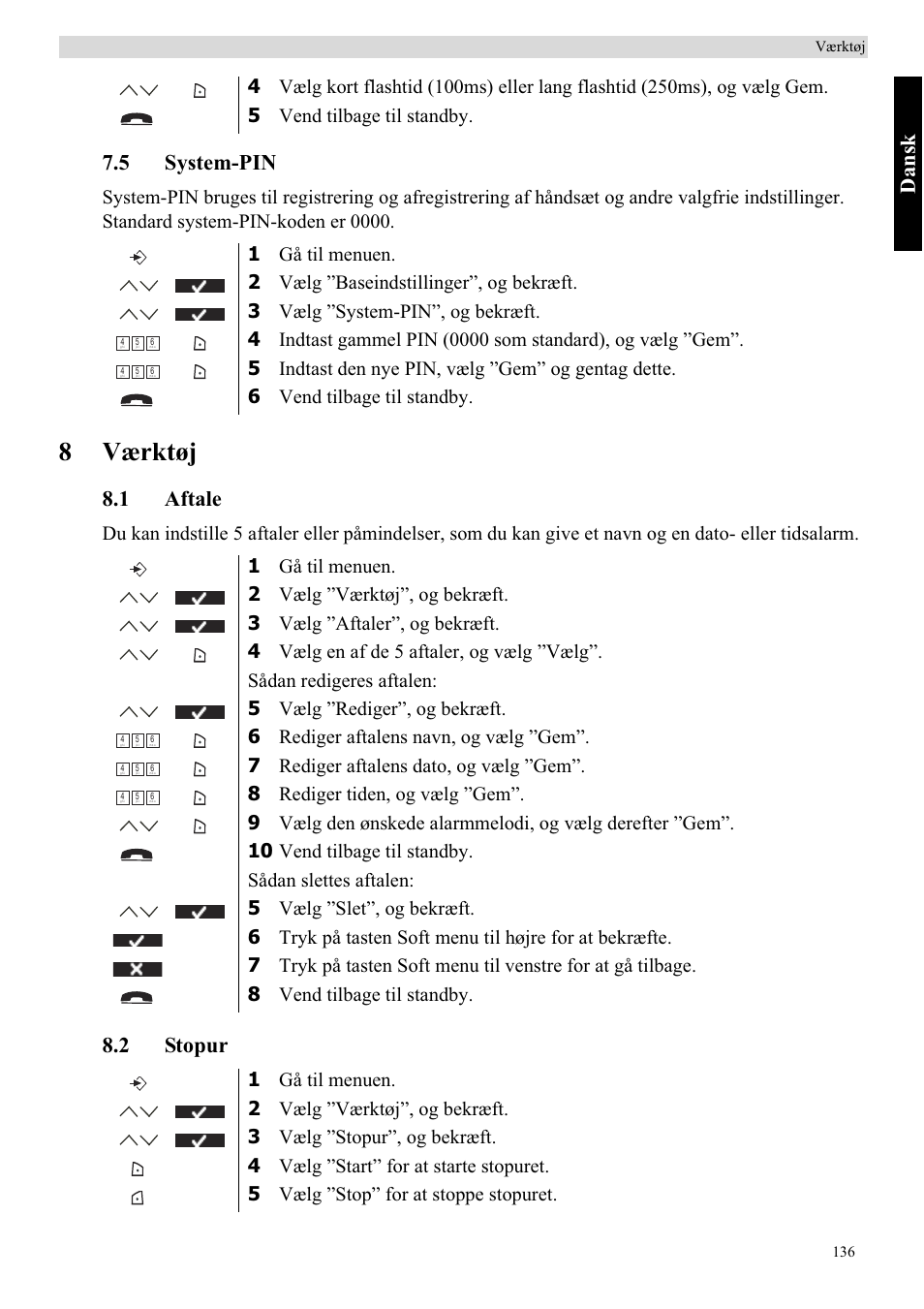 8værktøj, Da ns k, 5 system-pin | 1 aftale, 2 stopur | Topcom BUTLER 5710 User Manual | Page 153 / 220