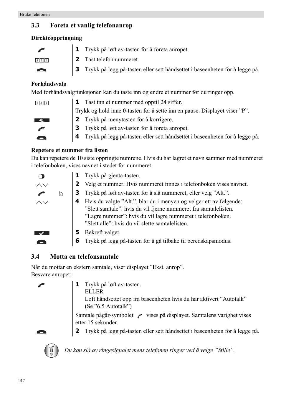 3 foreta et vanlig telefonanrop, 4 motta en telefonsamtale | Topcom BUTLER 5710 User Manual | Page 164 / 220