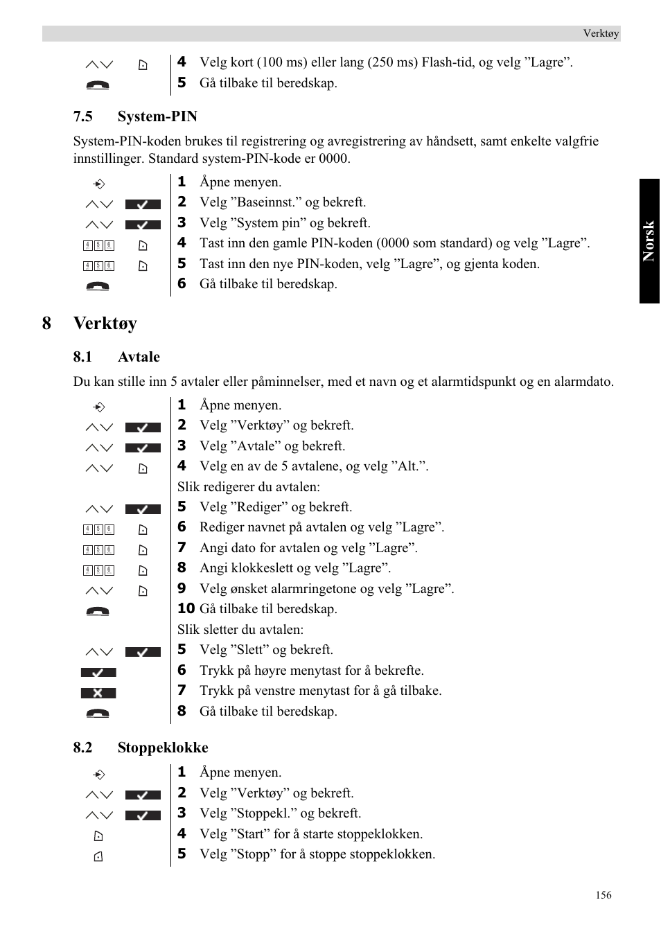 8verktøy, No rsk, 5 system-pin | 1 avtale, 2 stoppeklokke | Topcom BUTLER 5710 User Manual | Page 173 / 220