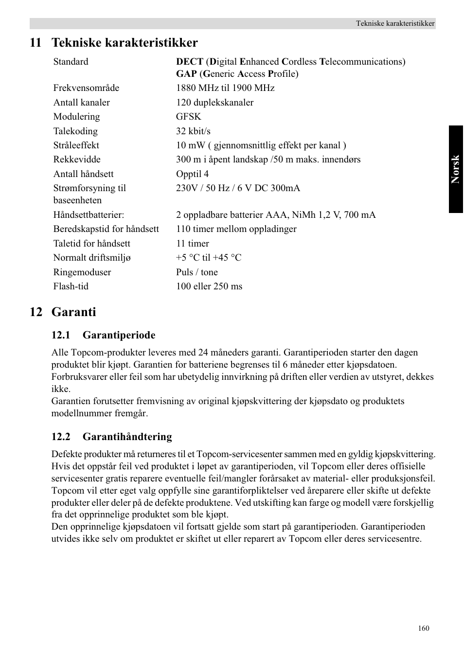 11 tekniske karakteristikker 12 garanti | Topcom BUTLER 5710 User Manual | Page 177 / 220