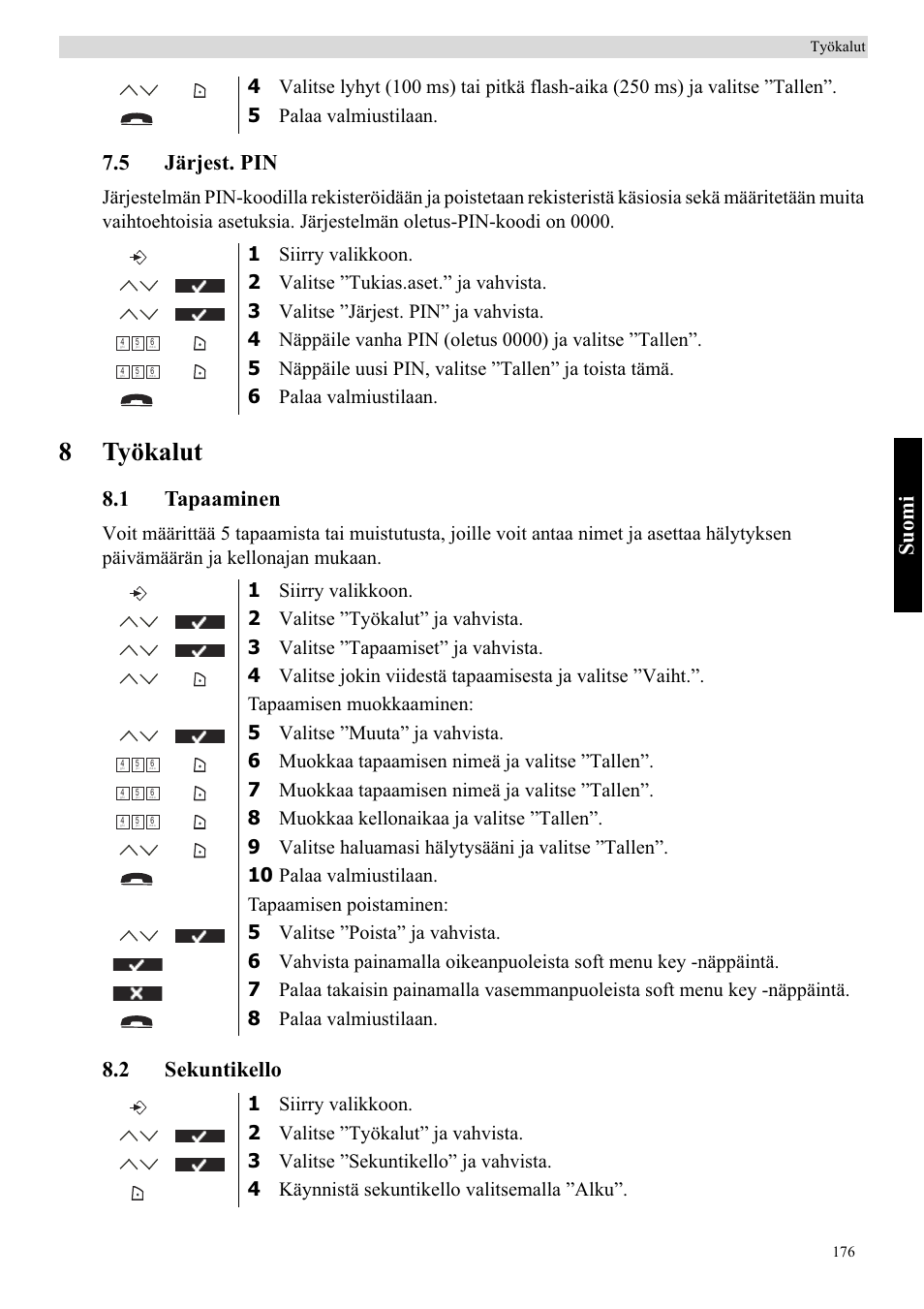 8työkalut, Suomi, 5 järjest. pin | 1 tapaaminen, 2 sekuntikello | Topcom BUTLER 5710 User Manual | Page 193 / 220