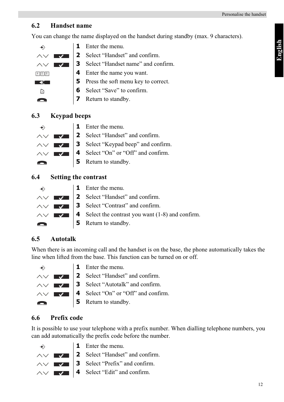 Eng lish, 2 handset name, 6 prefix code | Topcom BUTLER 5710 User Manual | Page 29 / 220